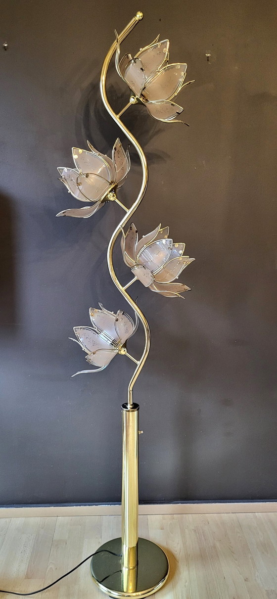 Image 1 of Hollywood Regency Floor Lamp Lotus Flowers