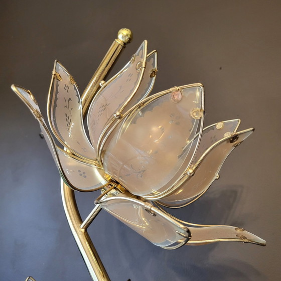 Image 1 of Hollywood Regency Floor Lamp Lotus Flowers