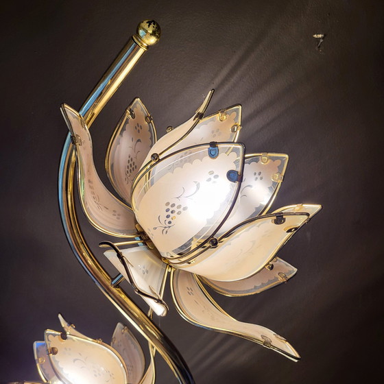 Image 1 of Hollywood Regency Floor Lamp Lotus Flowers