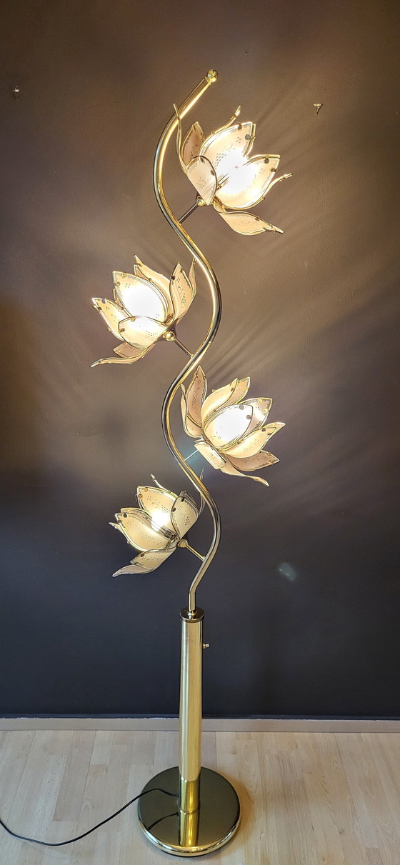 Image 1 of Hollywood Regency Floor Lamp Lotus Flowers