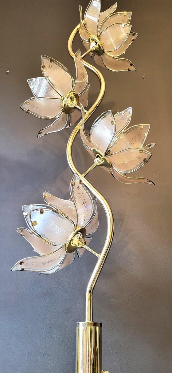 Image 1 of Hollywood Regency Floor Lamp Lotus Flowers