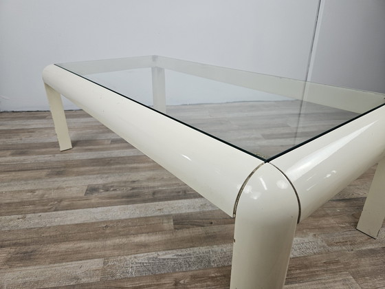 Image 1 of Coffee Table In White Lacquered Wood With Glass Top,