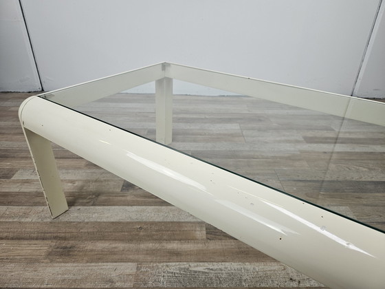 Image 1 of Coffee Table In White Lacquered Wood With Glass Top,