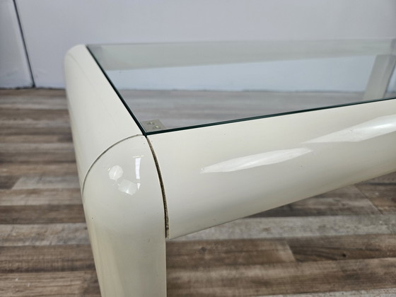 Image 1 of Coffee Table In White Lacquered Wood With Glass Top,