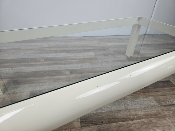 Image 1 of Coffee Table In White Lacquered Wood With Glass Top,