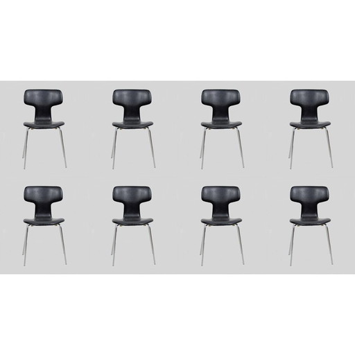 Set of 8 vintage T Chairs by Arne Jacobsen from Fritz Hansen, 1960s