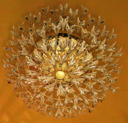 Stilkronen Gold-Plated Brass And Crystal Chandelier, Italy 1970S