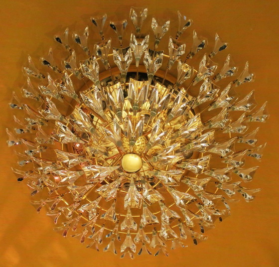 Image 1 of Stilkronen Gold-Plated Brass And Crystal Chandelier, Italy 1970S