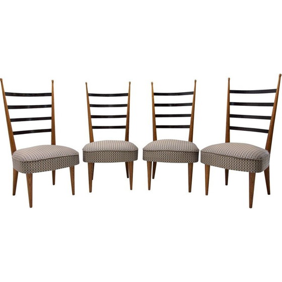 Image 1 of Set of 4 vintage beech wood and fabric dining chairs by Josef Pehr, Czechoslovakia 1940s