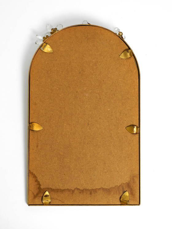 Image 1 of Hermoso conjunto de espejo de pared de hierro con diseño floral y estante a juego, chapado en oro, de Banci Firenze, Italia.