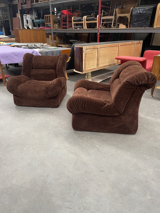 Italian Design Lounge Chairs In Brown Velvet By Mimo Padova