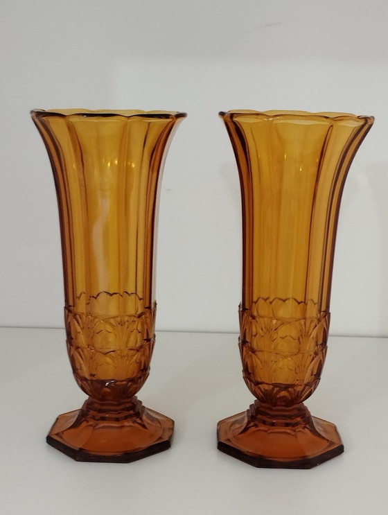 Image 1 of Pair Of Vases From The Val-Saint-Lambert Crystal Works