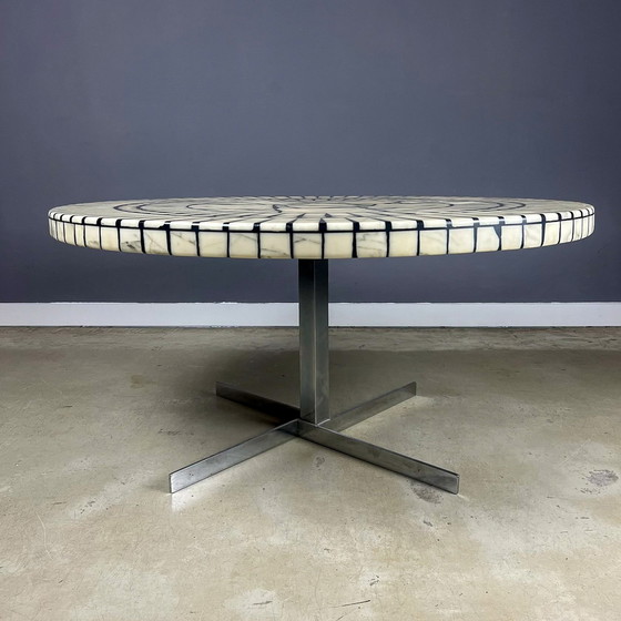 Image 1 of Coffee Table Round Carara Marble Mosaic By Heinz Lilienthal