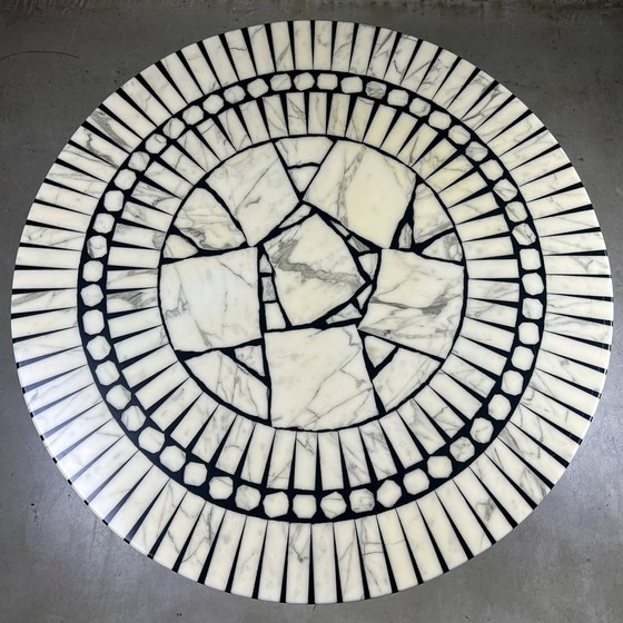 Image 1 of Coffee Table Round Carara Marble Mosaic By Heinz Lilienthal