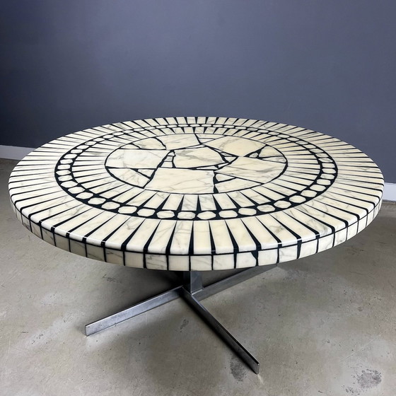 Image 1 of Coffee Table Round Carara Marble Mosaic By Heinz Lilienthal