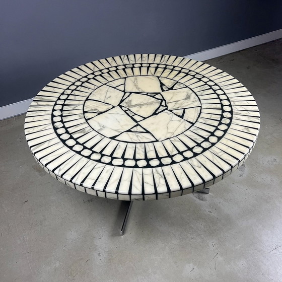 Image 1 of Coffee Table Round Carara Marble Mosaic By Heinz Lilienthal