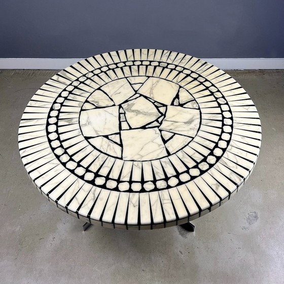 Image 1 of Coffee Table Round Carara Marble Mosaic By Heinz Lilienthal