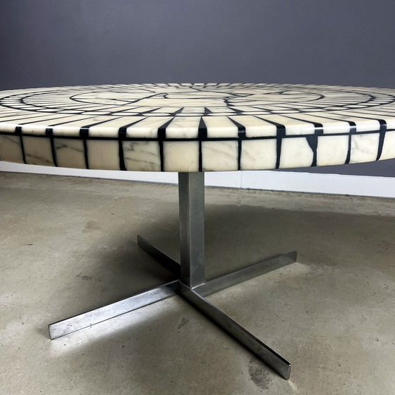 Image 1 of Coffee Table Round Carara Marble Mosaic By Heinz Lilienthal