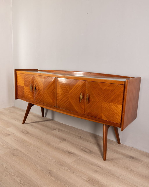 Italian Sideboard in Wood and Glass, 1950s