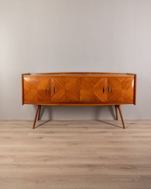 Italian Sideboard in Wood and Glass, 1950s