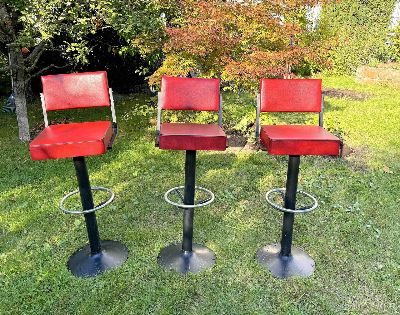 Retro Bar Stools With Backrest, Original 60s/70s Cubic Red With