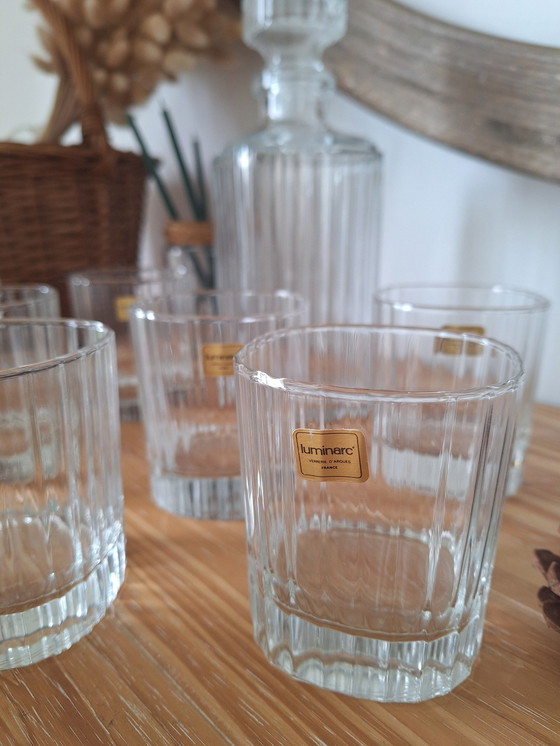 Image 1 of Vasos de whisky acanalados y decantador