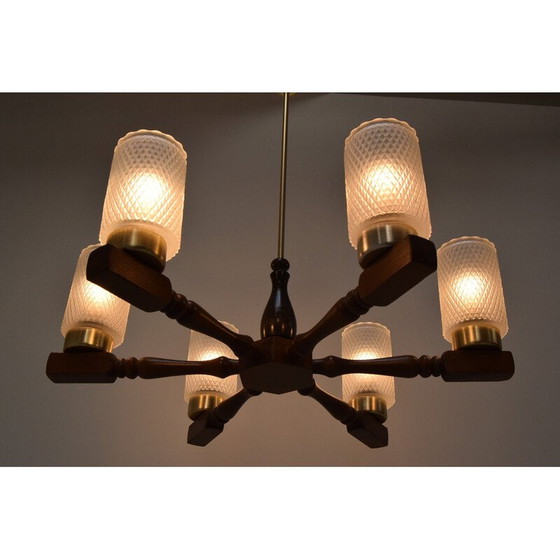 Image 1 of Mid-century wood chandelier by Inva Litomerice, Czechoslovakia 1970s