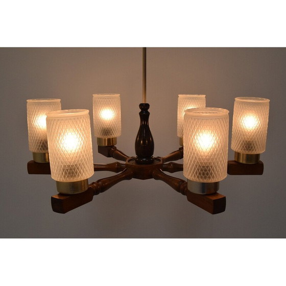 Image 1 of Mid-century wood chandelier by Inva Litomerice, Czechoslovakia 1970s