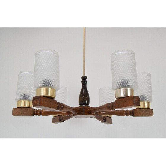 Image 1 of Mid-century wood chandelier by Inva Litomerice, Czechoslovakia 1970s