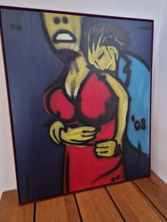 Image 1 of Large Modern Painting Acrylic On Canvas Figurative