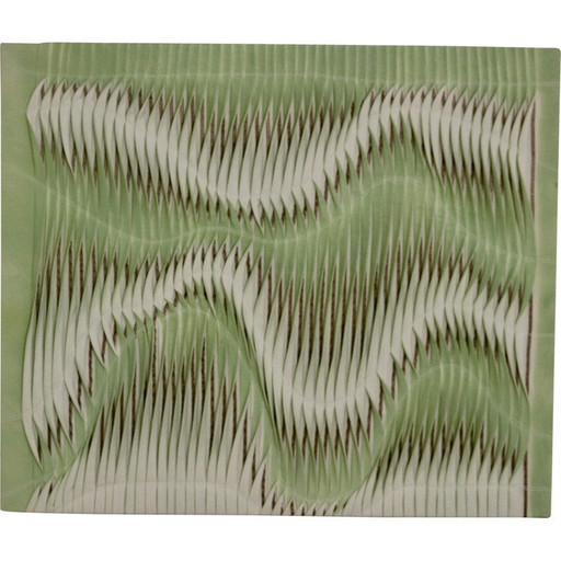 Cuadro texturizado vintage con efecto ondulado mediante plisado de color verde claro.