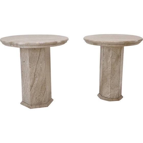 Image 1 of Pair of vintage travertine pedestal tables, Italy 1980