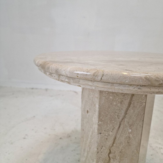 Image 1 of Pair of vintage travertine pedestal tables, Italy 1980