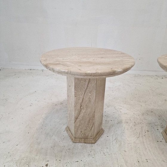 Image 1 of Pair of vintage travertine pedestal tables, Italy 1980
