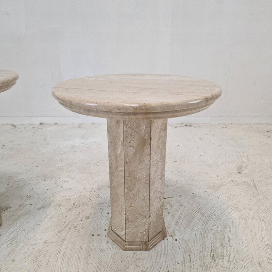 Image 1 of Pair of vintage travertine pedestal tables, Italy 1980