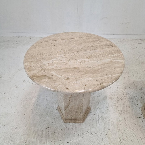 Image 1 of Pair of vintage travertine pedestal tables, Italy 1980