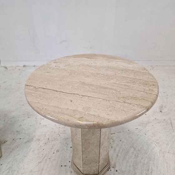 Image 1 of Pair of vintage travertine pedestal tables, Italy 1980