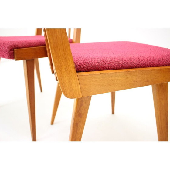 Image 1 of Set di 4 sedie vintage in legno e tessuto, Cecoslovacchia 1960