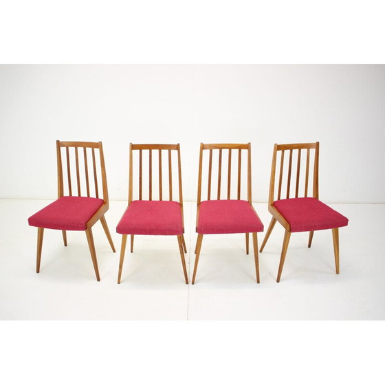 Image 1 of Set di 4 sedie vintage in legno e tessuto, Cecoslovacchia 1960