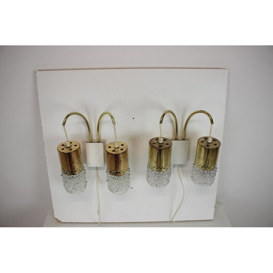 Image 1 of Pair of vintage brass and glass wall lamps, Germany 1970