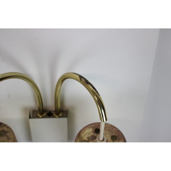 Image 1 of Pair of vintage brass and glass wall lamps, Germany 1970
