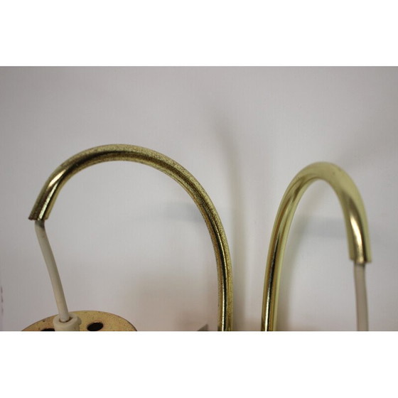 Image 1 of Pair of vintage brass and glass wall lamps, Germany 1970