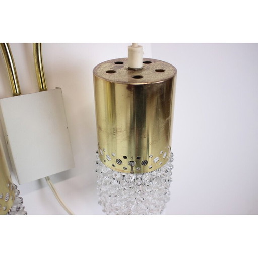 Pair of vintage brass and glass wall lamps, Germany 1970