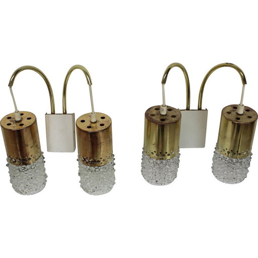 Pair of vintage brass and glass wall lamps, Germany 1970