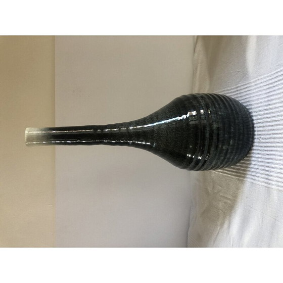 Image 1 of Vintage Accolay ceramic vase with grey-black-green gradient speckled pattern