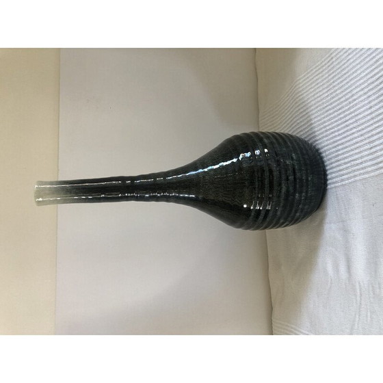 Image 1 of Vintage Accolay ceramic vase with grey-black-green gradient speckled pattern