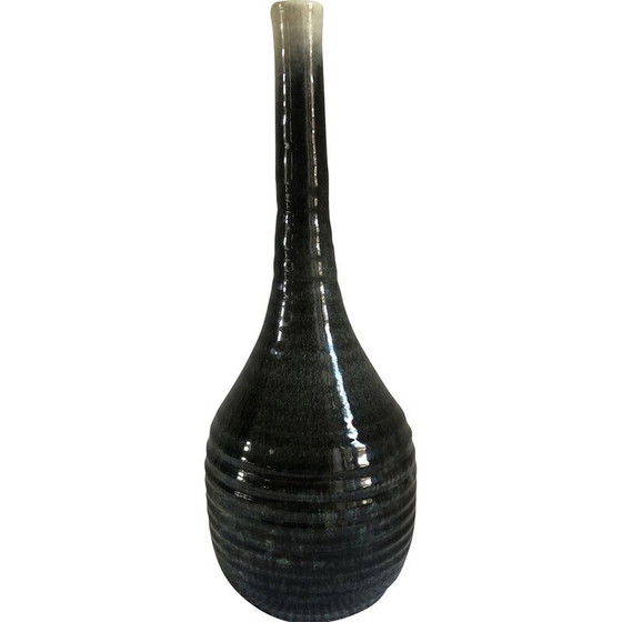 Image 1 of Vintage Accolay ceramic vase with grey-black-green gradient speckled pattern