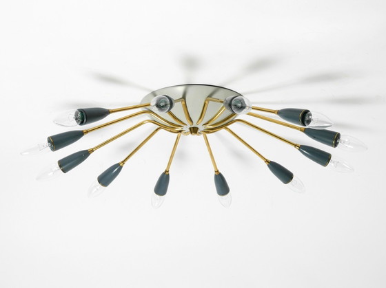 Image 1 of Bellissima lampada da soffitto Sputnik in ottone, stile Mid-Century Modern, a 12 bracci