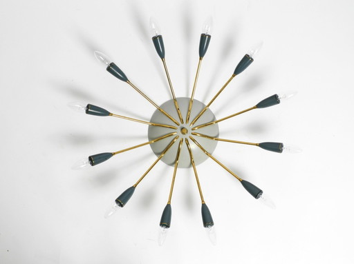 Very Nice Large 12-Armed Mid-Century Modern Brass Sputnik Ceiling Lamp