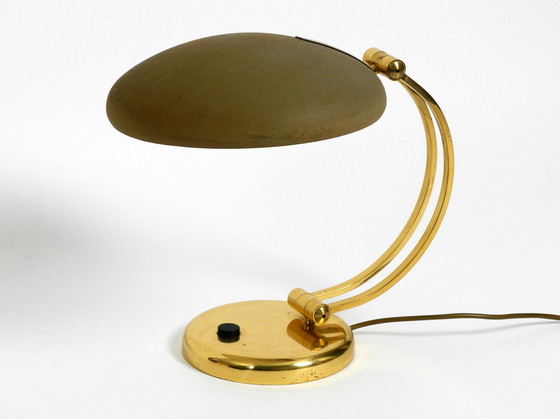 Image 1 of Huge 1970s brass table lamp with adjustable neck and shade from Hillebrand